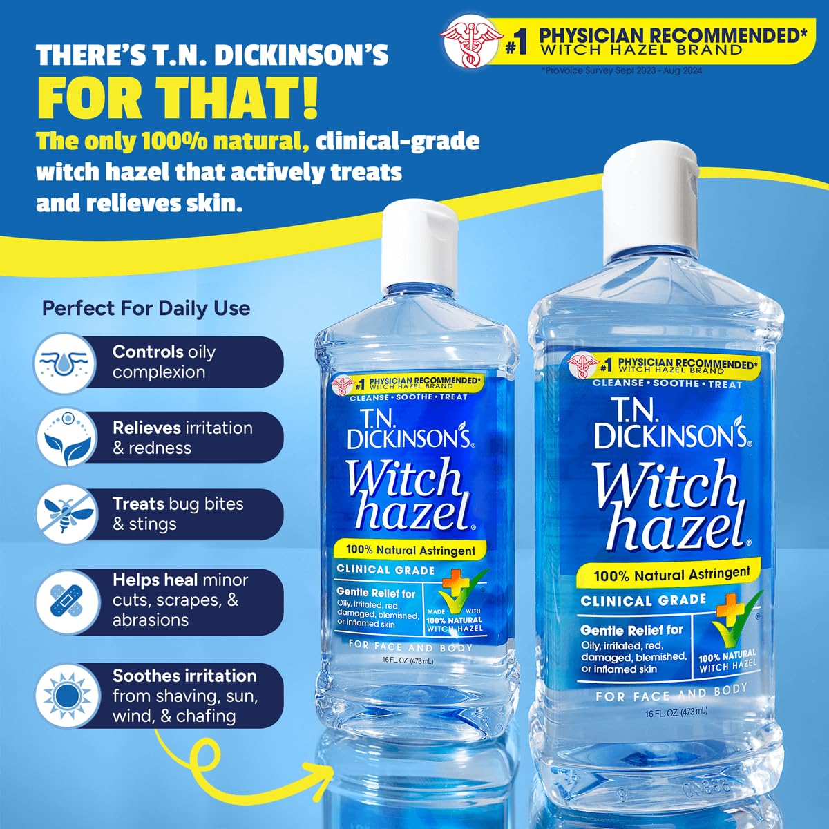 T.N. Dickinson’s Witch Hazel Astringent 8 oz – 100% Natural, Fragrance-Free | Clinical Grade Formula to Cleanse & Soothe Face & Body Skin Beauty & Personal Care T.N. Dickinson's