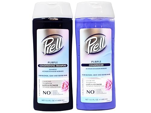 Prell Purple Shampoo + Conditioner Set for Blonde, Bleached, Gray & Silver Hair, Neutralizes Yellow Tones, Color-Safe Hydrating Lotus Flower System Beauty & Personal Care Prell