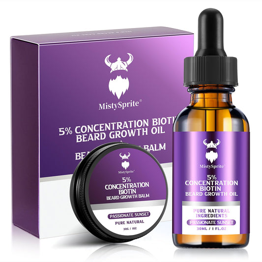 Beard Growth Kit - 5% Concentration Biotin Beard Oil for Men (2 oz) - Natural Mens Beard Oil with Argan Oil, Jojoba Oil and Vitamin, Beard Growth Beauty and Personal Care MistySprite