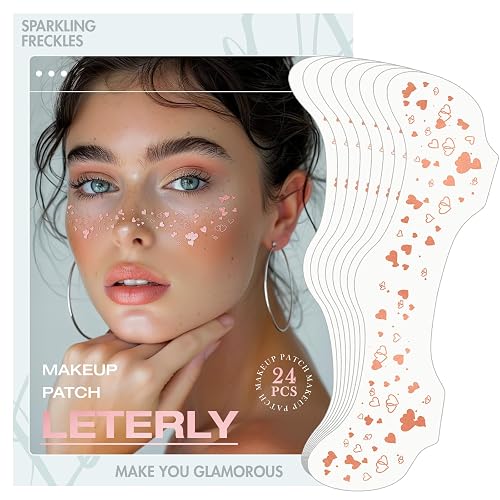 Leterly 24 Pcs Glitter Freckles Face Tattoo,Rose Gold Face Glitter Makeup Patches Cute Sparkle Freckles Patches Waterproof Makeup Speckles for Face Beauty & Personal Care Leterly