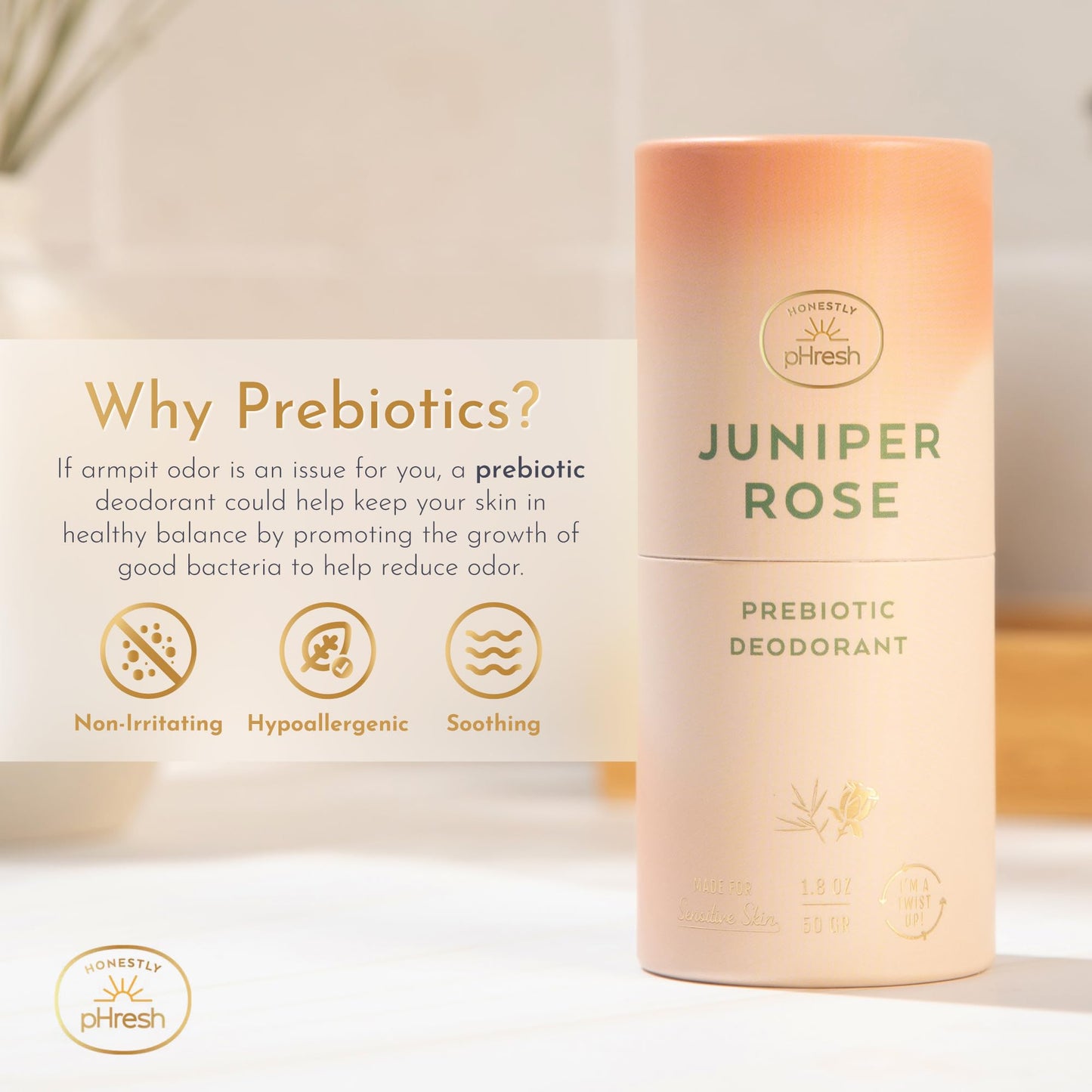 Honestly pHresh Twist-Up Deodorant - Baking Soda-Free, Prebiotic Formula - Aluminum-Free, Non-Irritating Deodorant Stick - All-Natural, Whole-Body Beauty and Personal Care Honestly pHresh