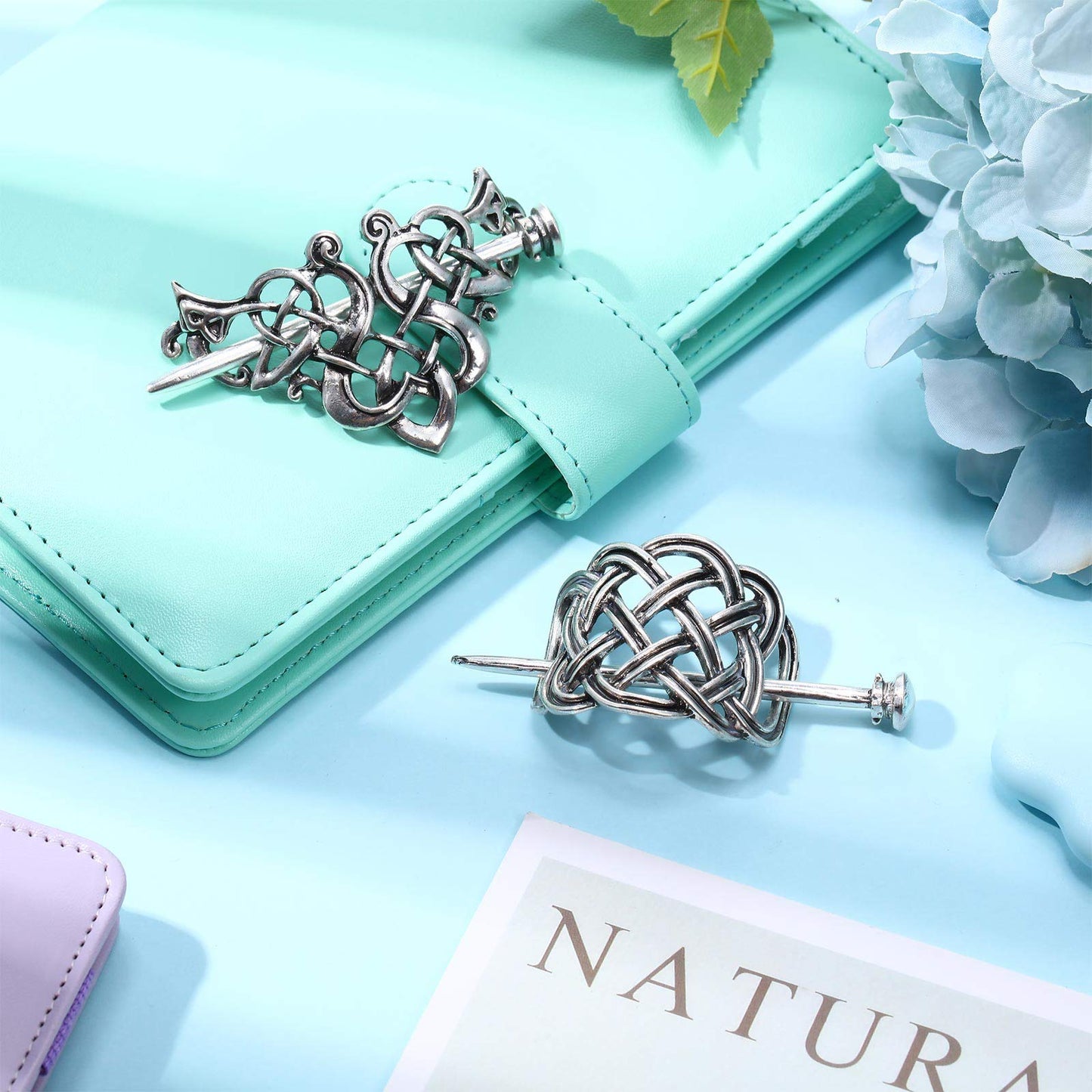 WILLBOND 2 Pieces Viking Celtic Hair Clips Hairpins Viking Silver Hairs Stick Celtic Knot Jewelry Hair Clips for Ladies or Women Beauty & Personal Care WILLBOND