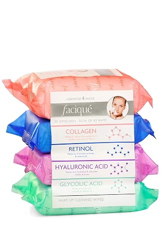 Faciqué Assorted Makeup Cleansing Wipes- Collagen/Retinol/Hyaluronic Acid/Glycolic Acid Beauty & Personal Care Faciqué
