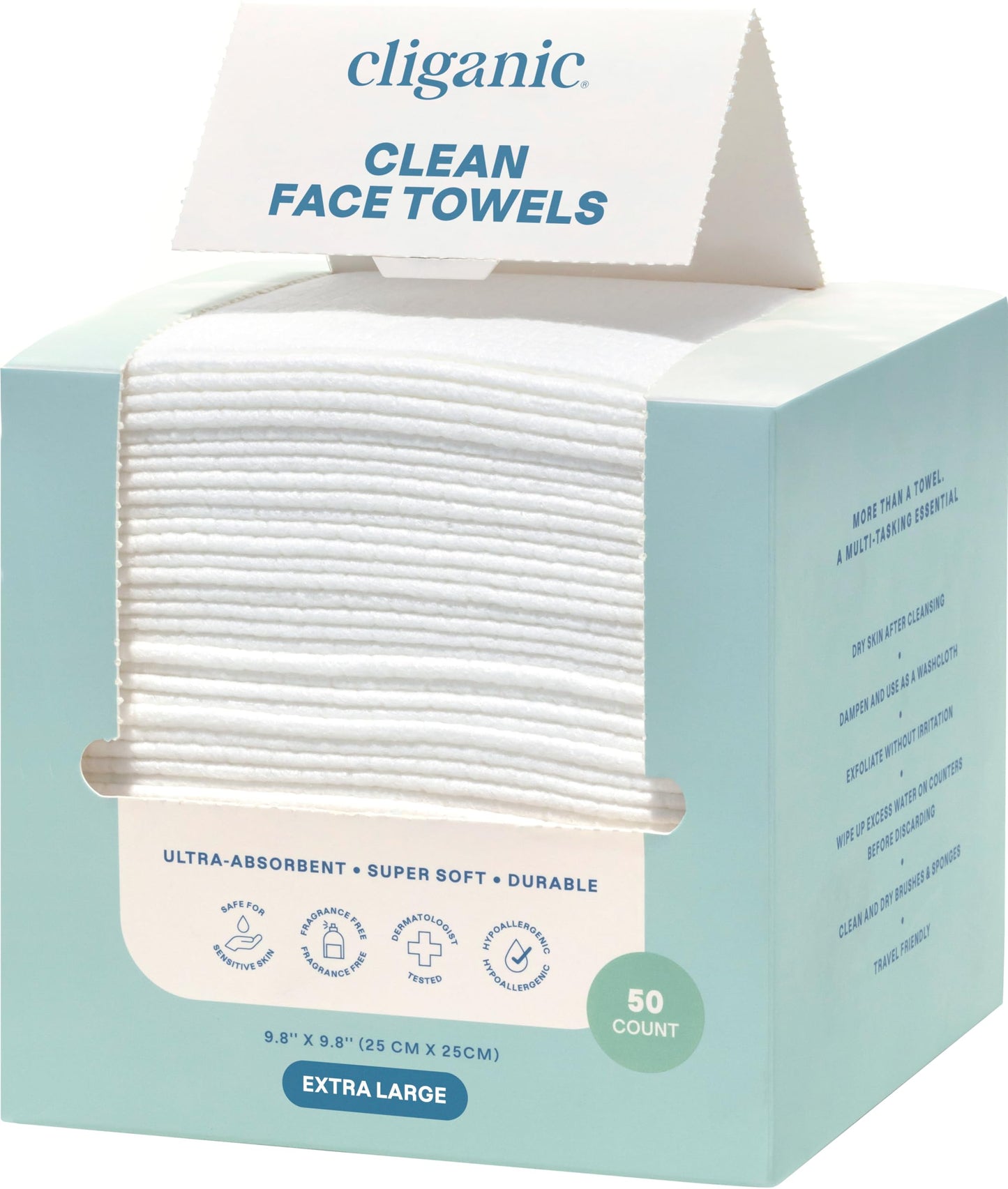 Cliganic Clean Face Towels XL, Disposable, Ultra-Absorbent, Hypoallergenic & Soft - Makeup Remover Dry Wipes, Pamper Your Face, Feel Fresh & Radiant Beauty and Personal Care Cliganic