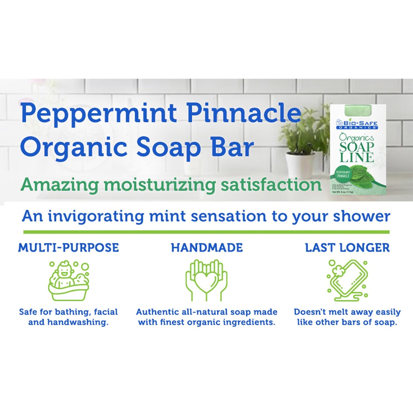 Bio-Safe Organics Natural Organic Handmade Peppermint Pinnacle Soap 100% Handmade Organic Soap Exfoliating Soap Bar All Natural Soap Bar Moisturizing Beauty & Personal Care Bio-Safe Organics