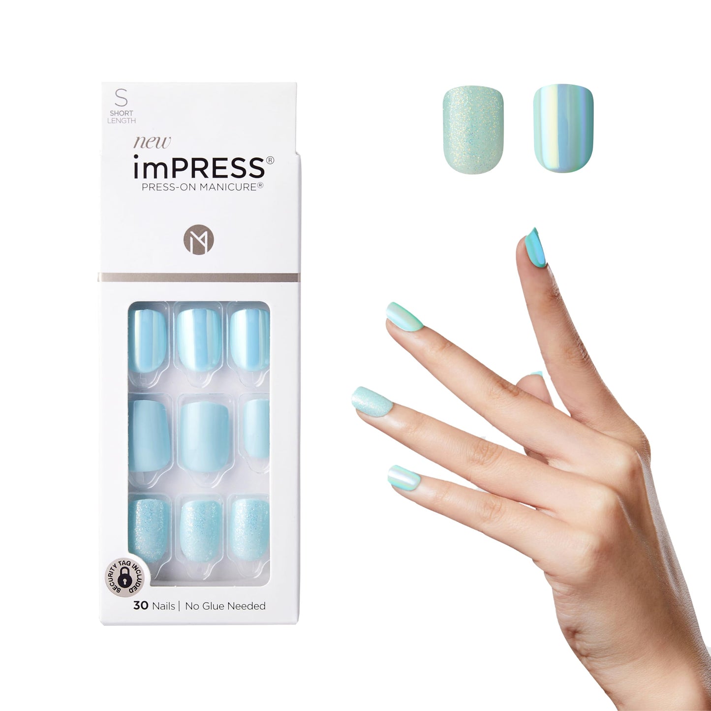 KISS imPRESS No Glue Mani Press On Nails, Design, 'Rain Check', Blue, Short Size, Squoval Shape, Includes 30 Nails, Prep Pad, Instructions Sheet, 1 Beauty & Personal Care imPRESS