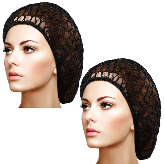Waydress 2 Pcs Hair Nets Snood for Women Food Service Worker Sleeping Long Hair Cap Mesh Crochet Hairnet Tubi Wrap Rayon Knit(Black) Beauty and Personal Care Waydress