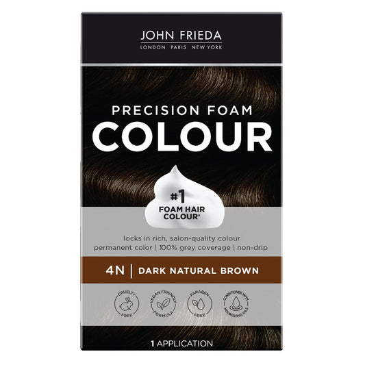 John Frieda Precision Foam Colour 4N Dark Natural Brown – Full-Coverage Hair Dye Kit with Anti-Fade Formula & Gray Coverage, 1 Application Beauty & Personal Care John Frieda
