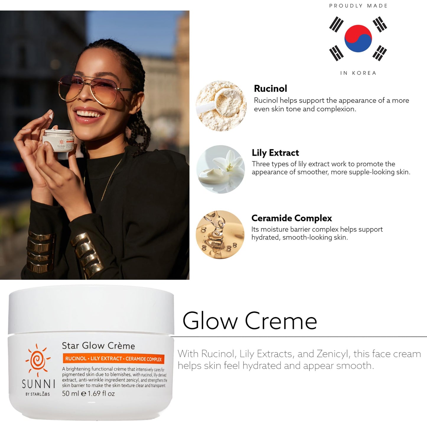 Hansi Naturals SUNNI Star Glow Creme, Brightening Face Cream with Rucinol and Lily Extract, 1.69 fl oz Beauty & Personal Care StarLabs