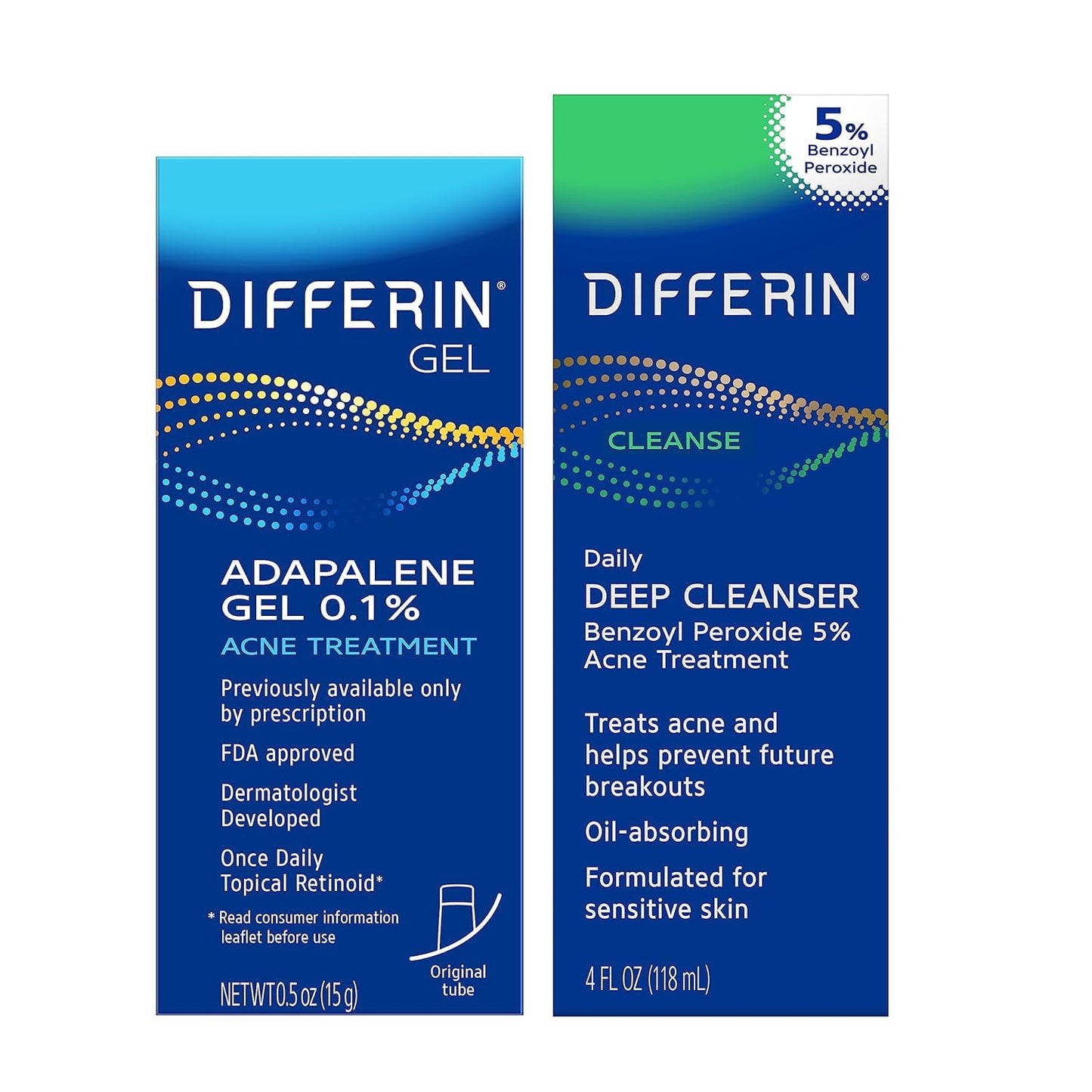 Differin Acne Skin Care Kit, Differin Gel Retinoid Acne Treatment for Face with 0.1% Adapalene & 5% Benzoyl Peroxide Face Wash & Body Wash, Designed Beauty and Personal Care Differin Default Title