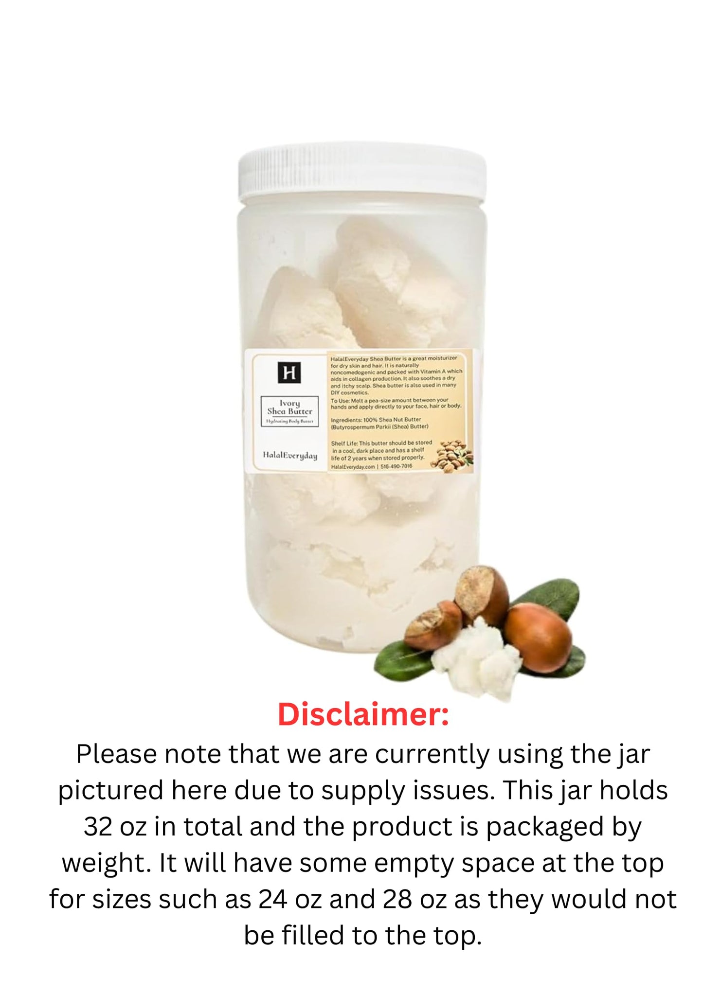 HalalEveryDay 28 oz Ivory Shea Butter- 100% Pure All Natural- Unrefined Organic Raw from Ghana- Raw African Shea Butter, Perfect for Skin, Face, Body Beauty & Personal Care HalalEveryDay