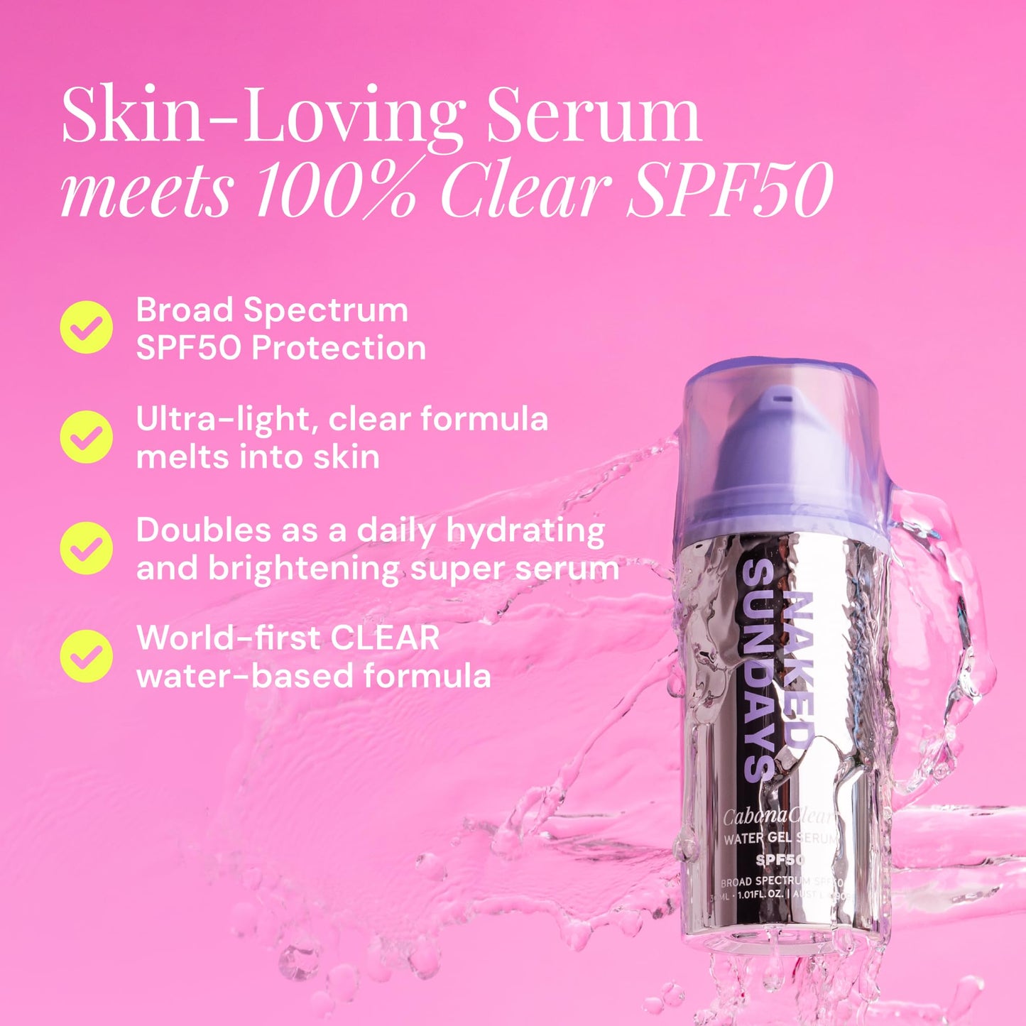 Naked Sundays CabanaClear Facial Suncreen Serum - SPF 50 Invisible Water Gel for Sensitive Skin, Lightweight, Fragrance-Free, Daily Face Sunscreen Beauty & Personal Care Naked Sundays