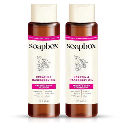 Soapbox Keratin & Raspberry Seed Oil Shampoo & Conditioner Set, Leaves Hair Shiny, Smooth & Glossy - Clean Ingredients Free of Harsh Chemicals Beauty & Personal Care Soapbox
