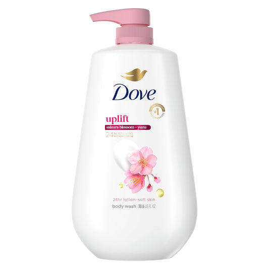 Dove 24hr Lotion Body Wash Uplift Sakura Blossom & Yuzu, 30.6 oz | Hydrating body wash with MicroMoisture and a floral citrus scent Beauty & Personal Care Dove