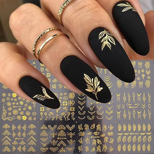 Flowers Nail Art Stickers Decal 3D Self-Adhesive Gold Flower Leaf Lace Nail Supplies Flower Nail Stickers Geometry Line Nail Designs for Women Girls Beauty & Personal Care SPLOCUDU
