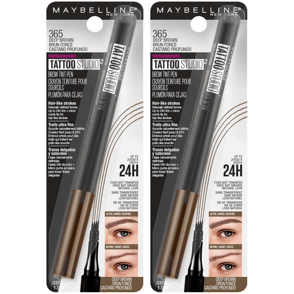 Maybelline New York TattooStudio Brow Tint Pen Makeup,Deep Brown, 2 Count
