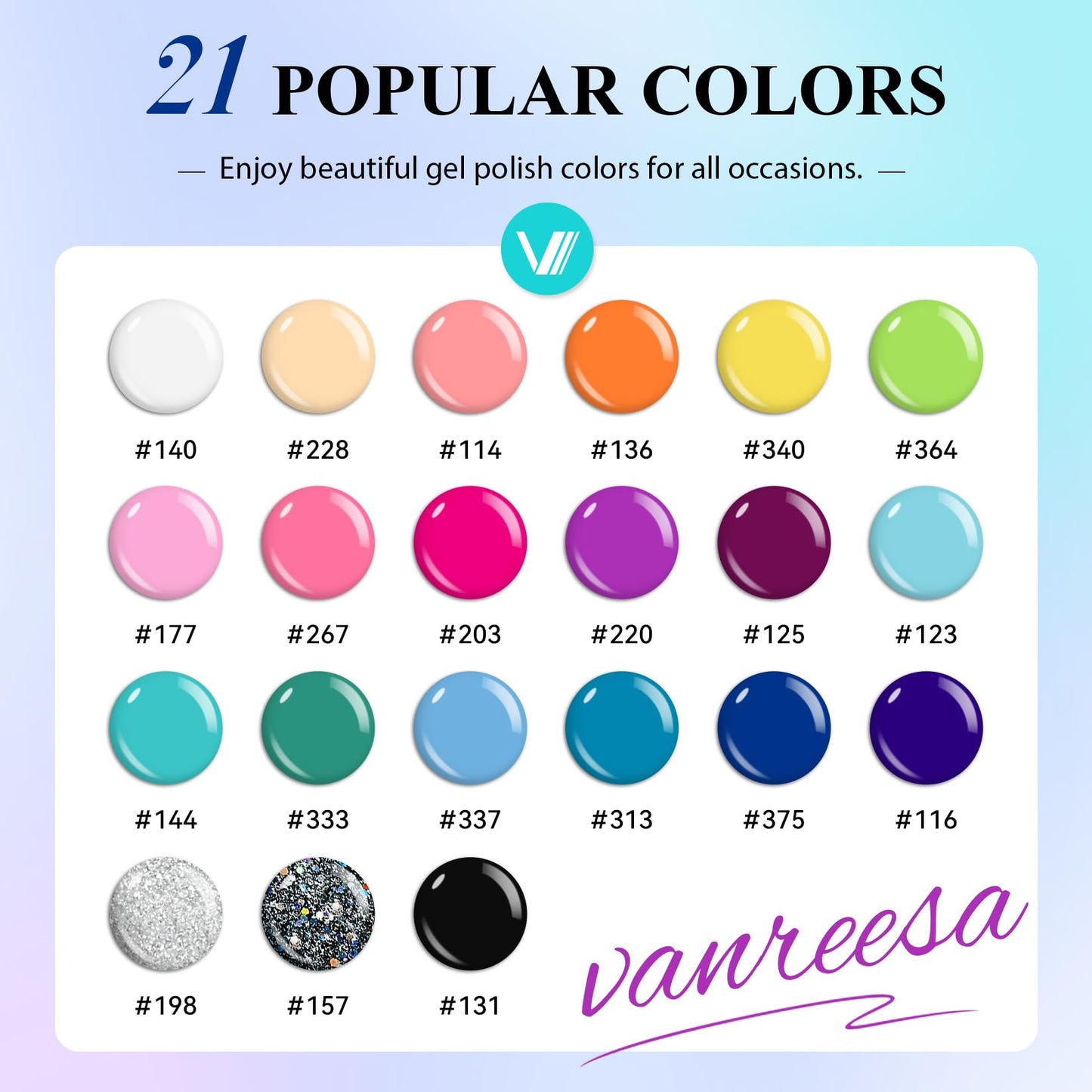 VANREESA 24 Pcs Gel Nail Polish Set, 21 Colors Gel Polish with Base Coat Glossy & Matte Top Coat Pink Orange Yellow Green Purple Blue Glitter Gel Beauty and Personal Care VANREESA