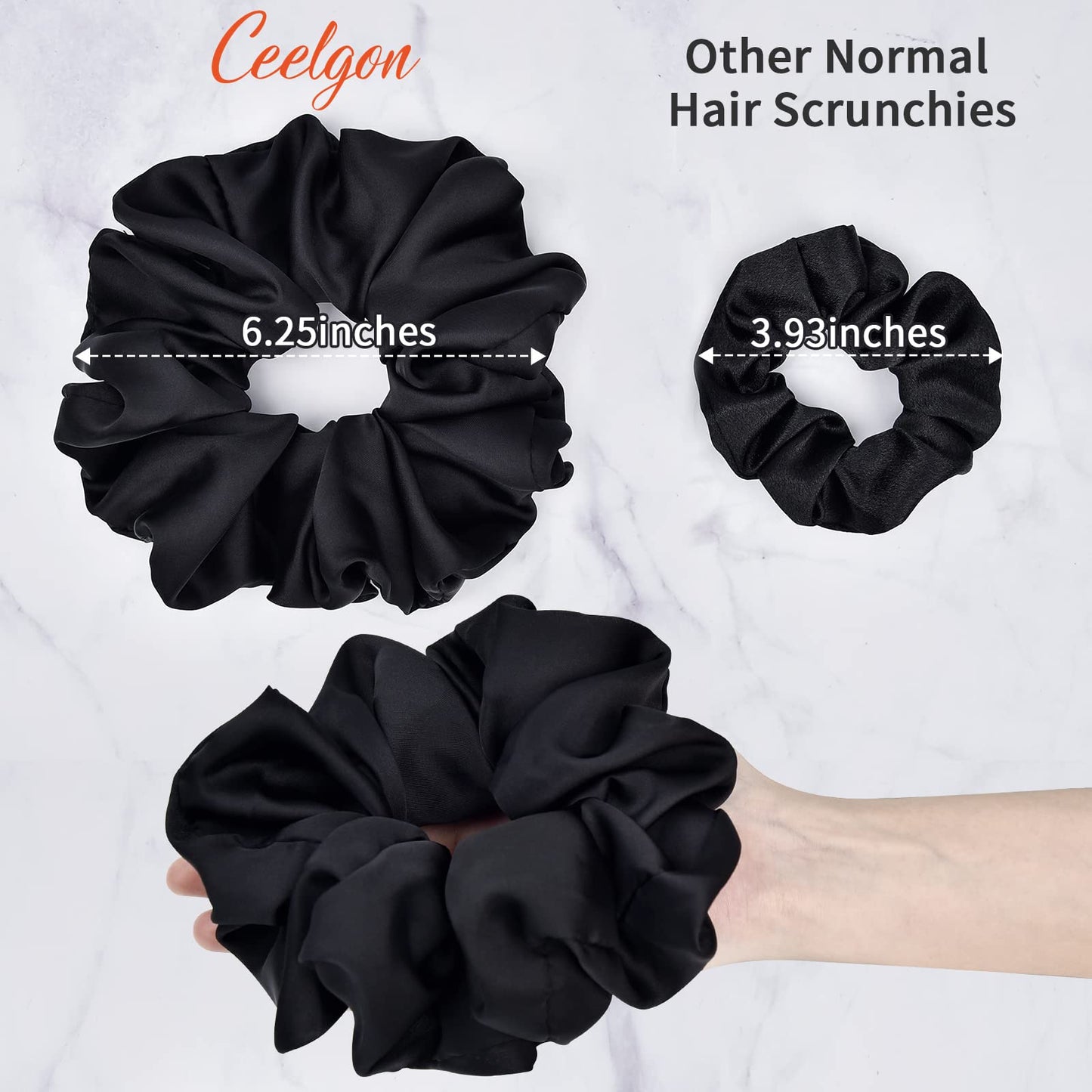 CEELGON Black Big Scrunchies for Women 6.3Inches Large Scrunchie Satin Oversized Silk Thick Elastic Hair Ties Jumbo Hair Scrunchies 6 Pack (Black) Beauty and Personal Care CEELGON