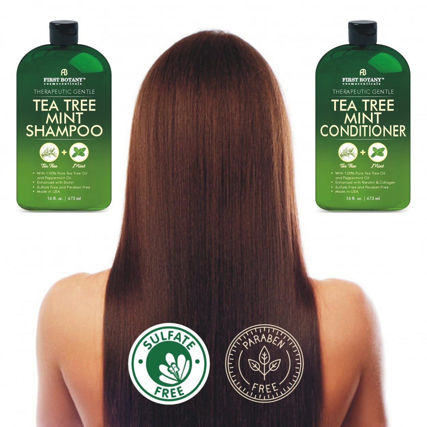 First Botany Tea Tree Mint Shampoo & Conditioner for Men & Women - Pure Tea Tree & Peppermint Oil - Fights Hair Loss, Dandruff, Lice & Itchy Scalp Beauty & Personal Care First Botany