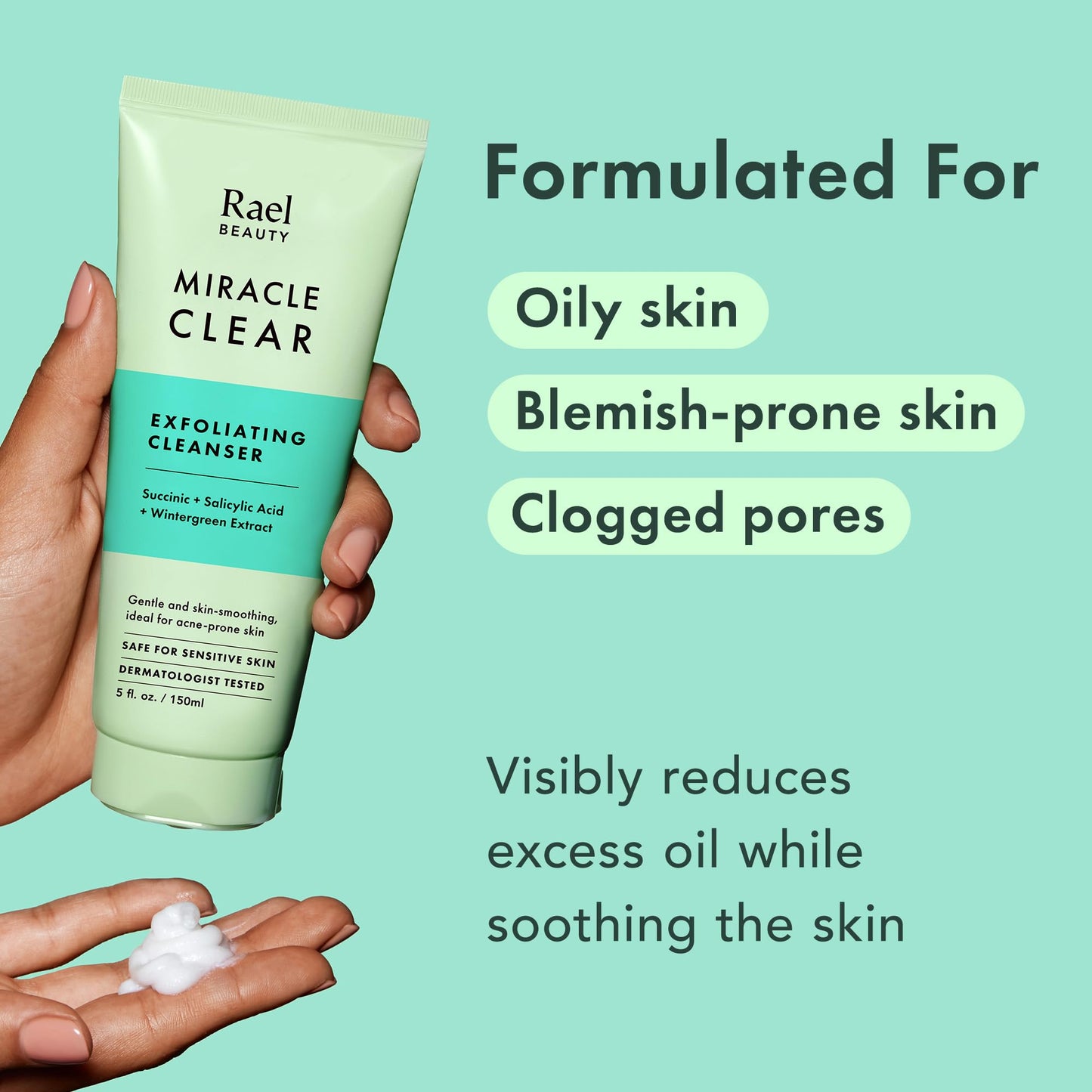 Rael Miracle Clear Facial Cleanser - Makeup Remover, Face Wash for Women, Korean Skin Care (Exfoliating Cleanser, 5.1 fl. oz) Beauty & Personal Care Rael