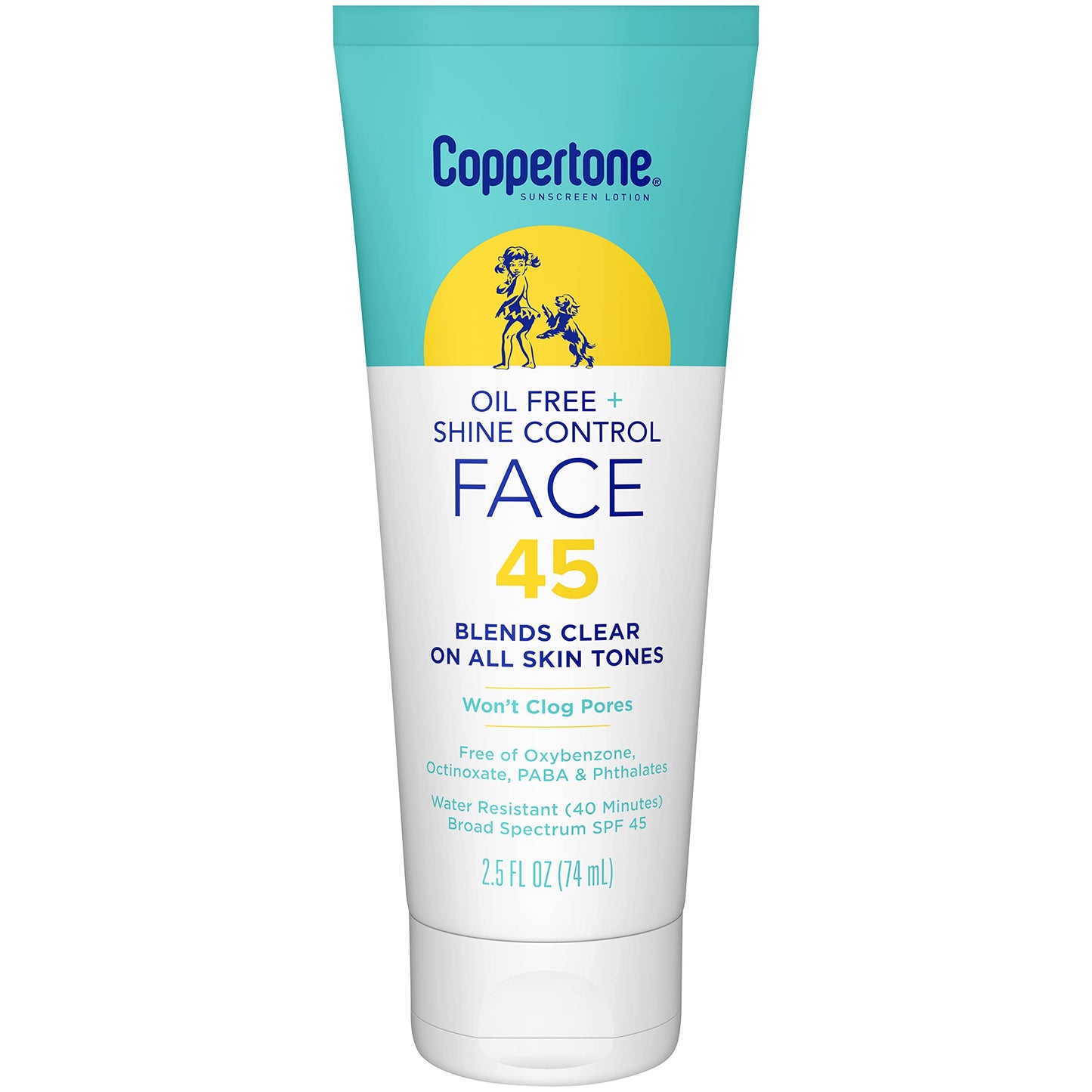 Coppertone Oil Free + Shine Control Sunscreen Face Lotion SPF 45, Lightweight Sunscreen for All Skin Tones, Won't Clog Pores, Fragrance Free, 2.5 Fl Beauty & Personal Care Coppertone