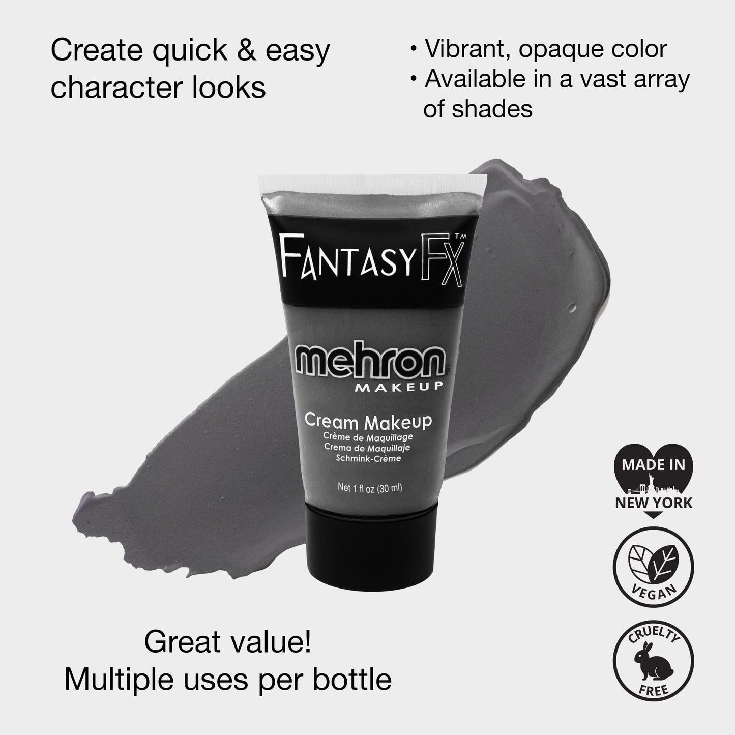 Mehron Makeup Fantasy FX Cream Makeup | Water Based | Halloween | Monster Grey Face & Body Paint For Adults 1 fl oz (30ml) (MONSTER GREY) Beauty & Personal Care Mehron