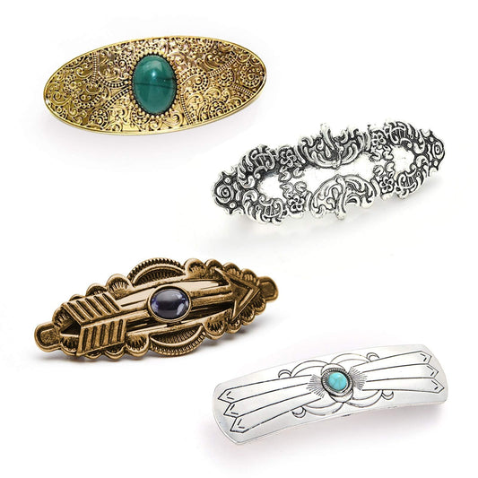 4 Packs Vintage Gem Decorative Hair Barrettes for Women Girls Classic Carved Pattern Retro Metal French Hair Clips Hairpins Spring Hair Barrette Beauty & Personal Care LUOLIPEYA
