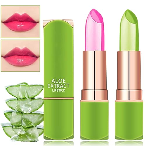 2 PCS Jelly Crystal Aloe Vera Lipstick,Magic Temperature PH Color Changing Lipstick Tinted Lip Balm Long Lasting Waterproof Nourishing Lip Gloss Lip Beauty & Personal Care WENJLYJ