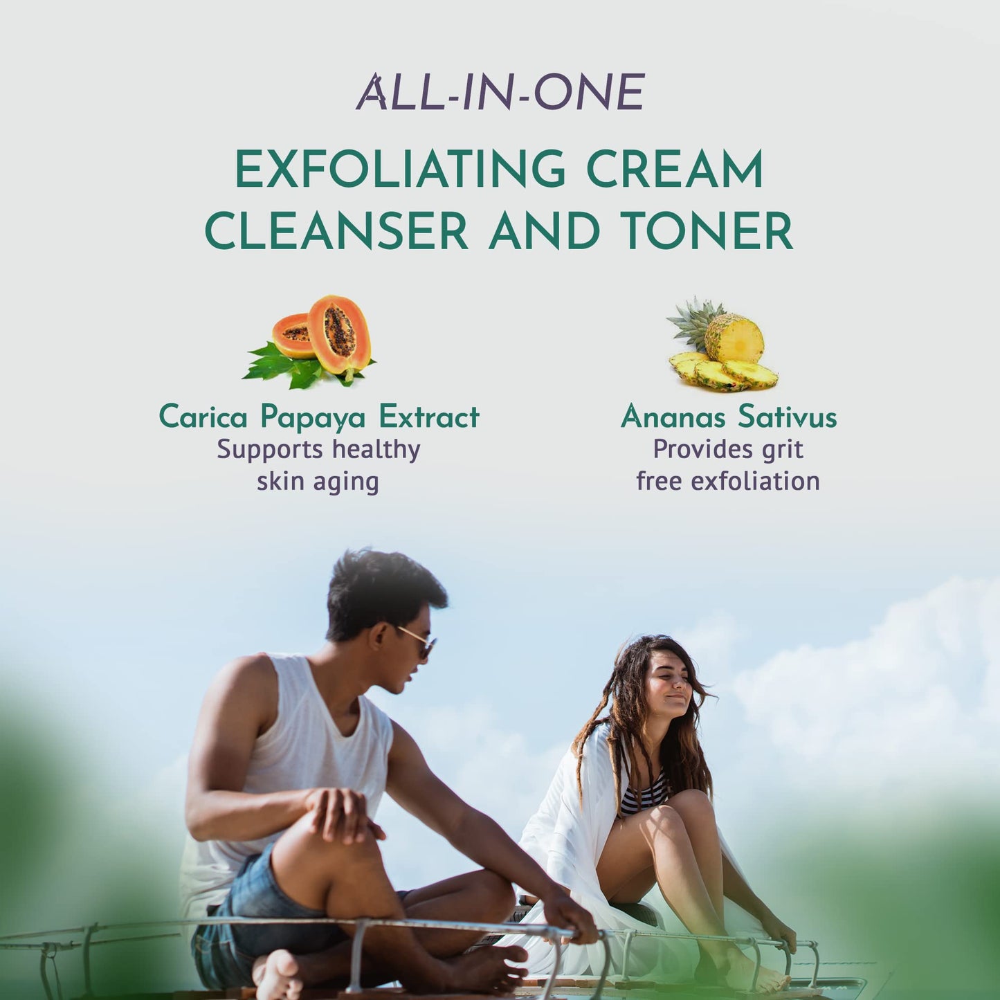OM Botanical One Step Face Cleanser - 3-in-1 Natural Face Wash, Enzyme Exfoliator & Toner - Pineapple & Papaya Enzymes, Gram Flour - pH Balanced Beauty & Personal Care OM Botanical