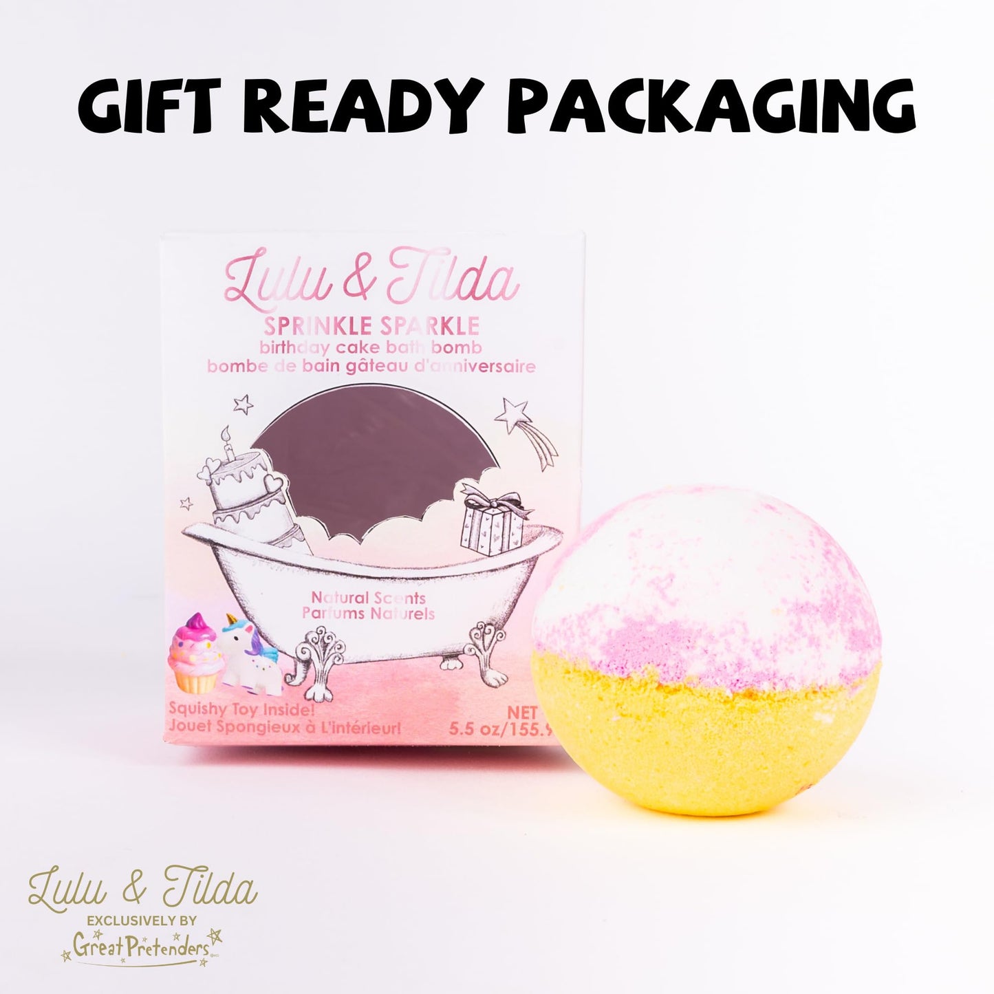 Great Pretenders Boxed Bath Bomb for Kids, 5.5 oz with Surprise squishie Inside (Sprinkle Sparkle - Birthday Cake) Beauty and Personal Care Great Pretenders