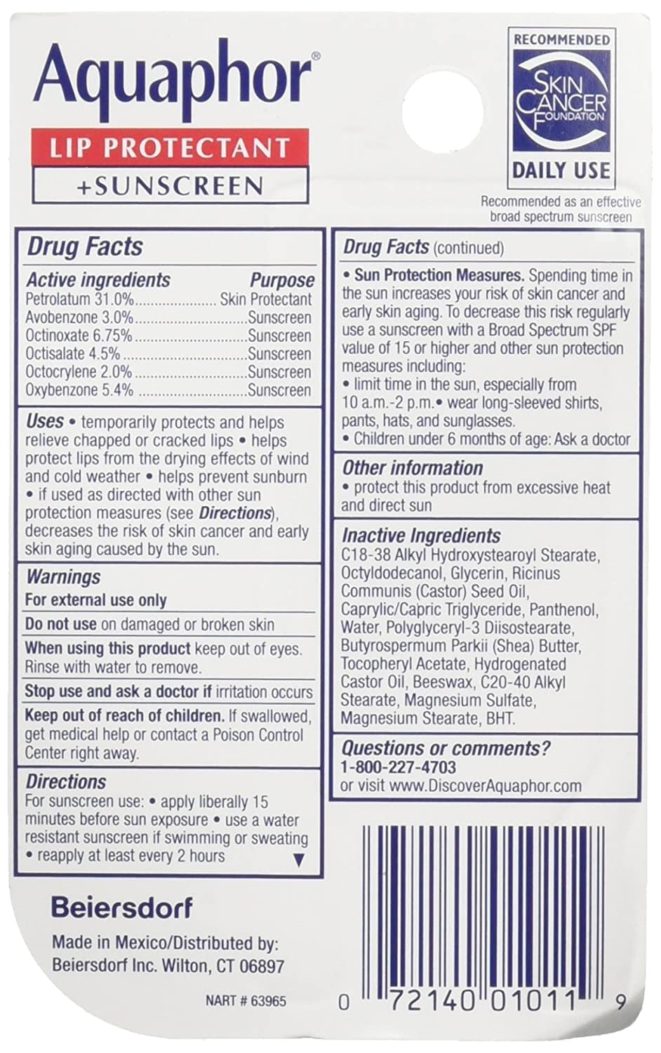 Aquaphor Lip Repair SPF 3 Size .35z Aquaphor Lip Repair SPF 30 .35z Beauty & Personal Care Aquaphor
