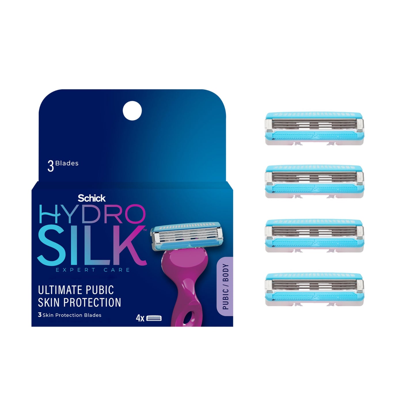 Schick Hydro Silk Ultimate Pubic Skin Protection, 4 Bikini Razor Refills - Bikini Line Razors for Women, Pubic Hair Razor Blades Refills Women, 4ct Beauty and Personal Care Schick Hydro Silk