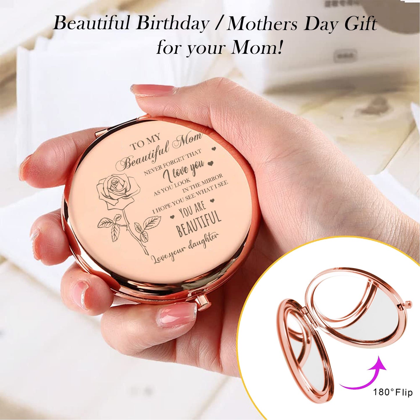 GAOLZIUY Compact Mirror Gifts for Mom from Daughter, Rose Gold Compact Mirror for Mother, Birthday Gifts for Moms Women from Daughter, Presents Beauty & Personal Care GAOLZIUY