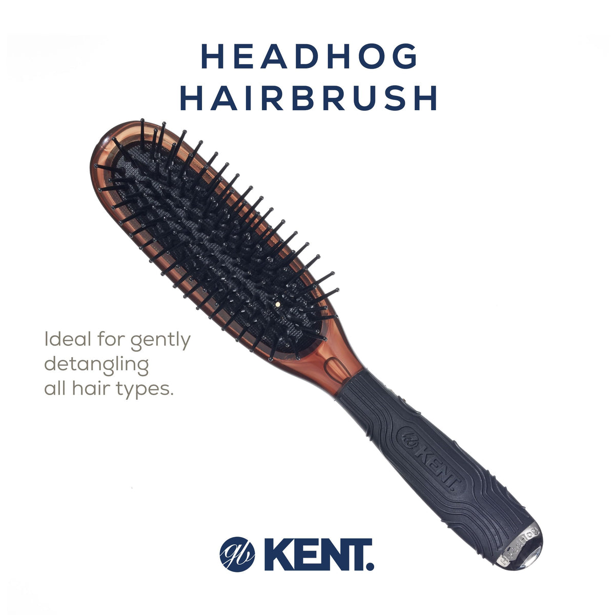 Kent Headhog Detangler Brush, Anti Static HairBrush with Rounded Nylon Bristles for All Hair Types, Travel Brush with Ergonomic Rubber Grip for Easy