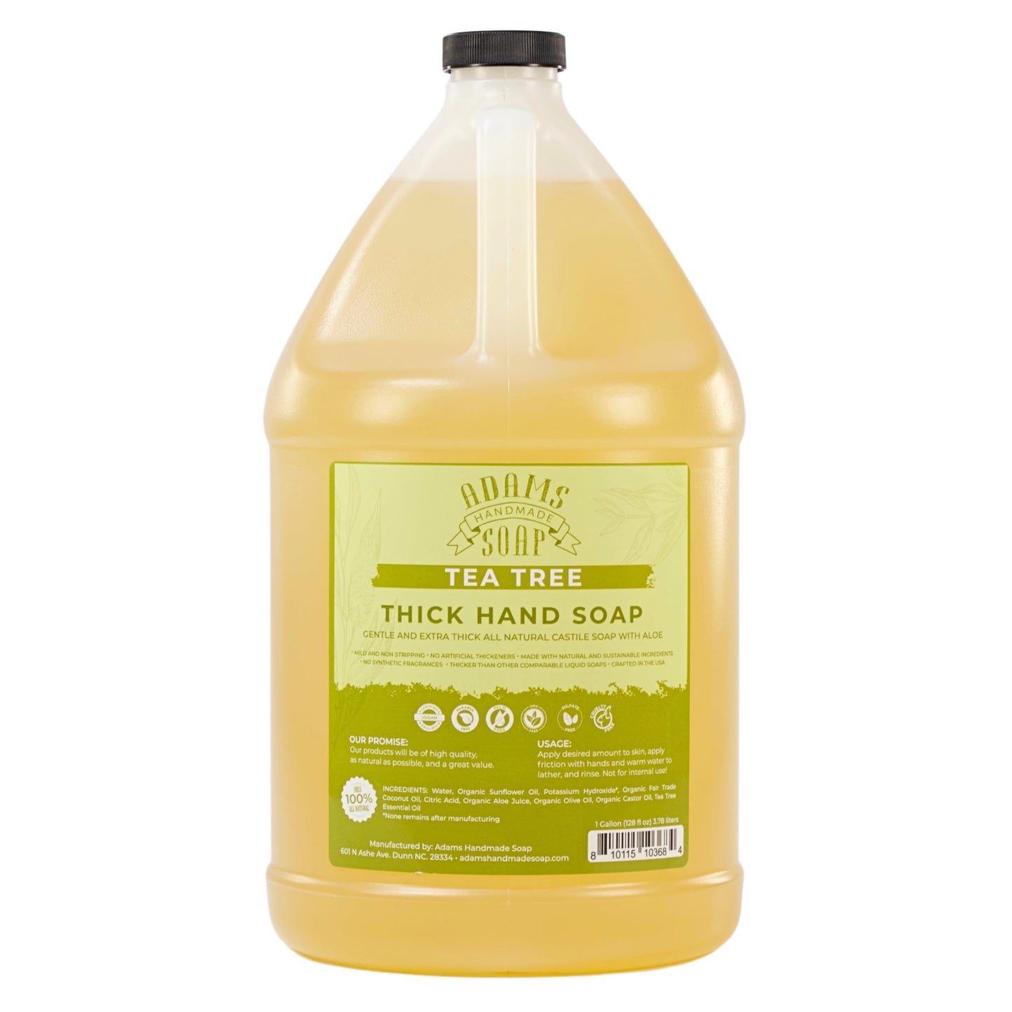 Adams Handmade Soap Thick Organic Castile Liquid Hand Soap 1 Gallon Refill - Tea Tree Beauty & Personal Care Adams Handmade Soap