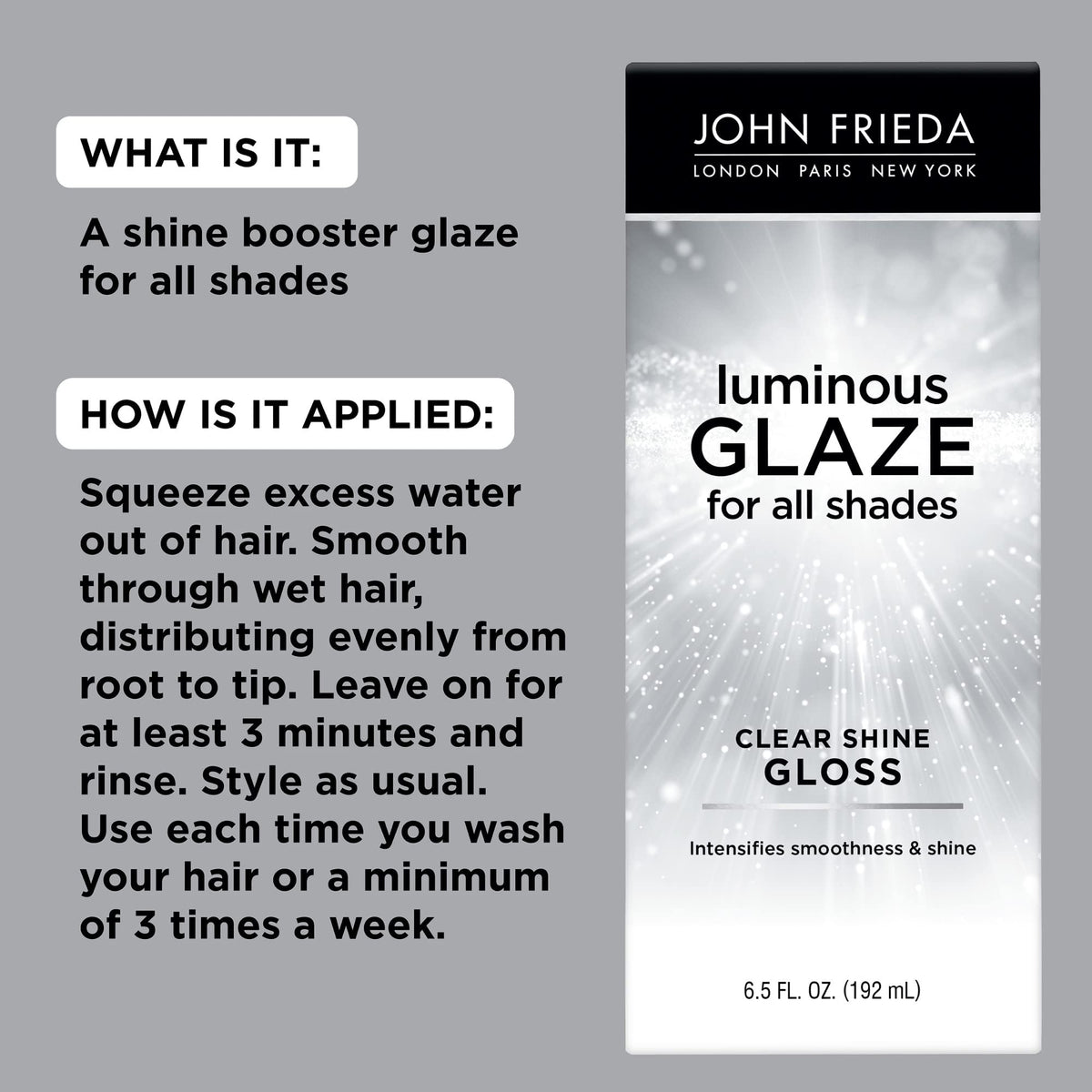 John Frieda Luminous Glaze Clear Shine Hair Gloss, 6.5 fl oz, 2 Pack