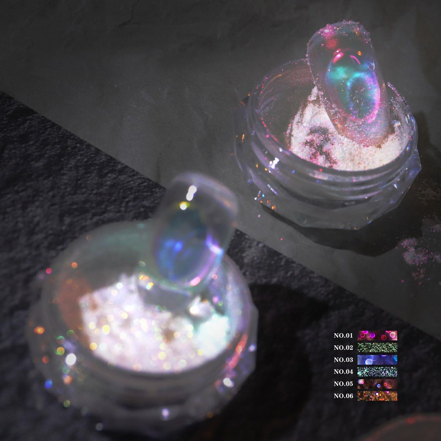 Ice Transparent Aurora Nail Powder Neon Rainbow Holographic Chameleon Powder Multi Chrome Iridescent Pigment Pearlescent Nail Art Glitters (6 Boxes Beauty & Personal Care CHARMING MAY