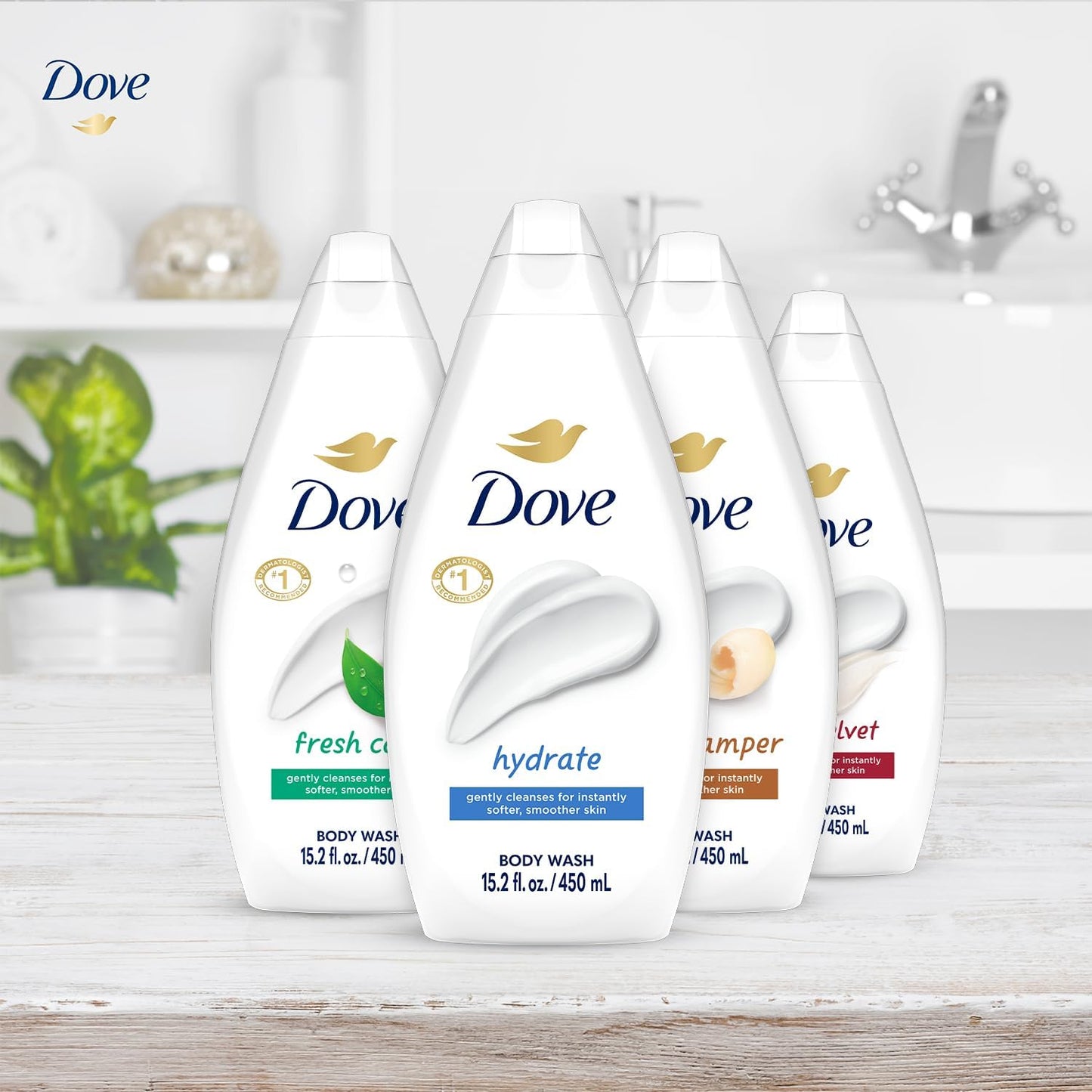 Dove Body Wash Variety 6-Pack - Hydrate, Gentle Pamper, Fresh Care, and Silky Velvet, 15.2 Oz Ea Beauty & Personal Care Dove