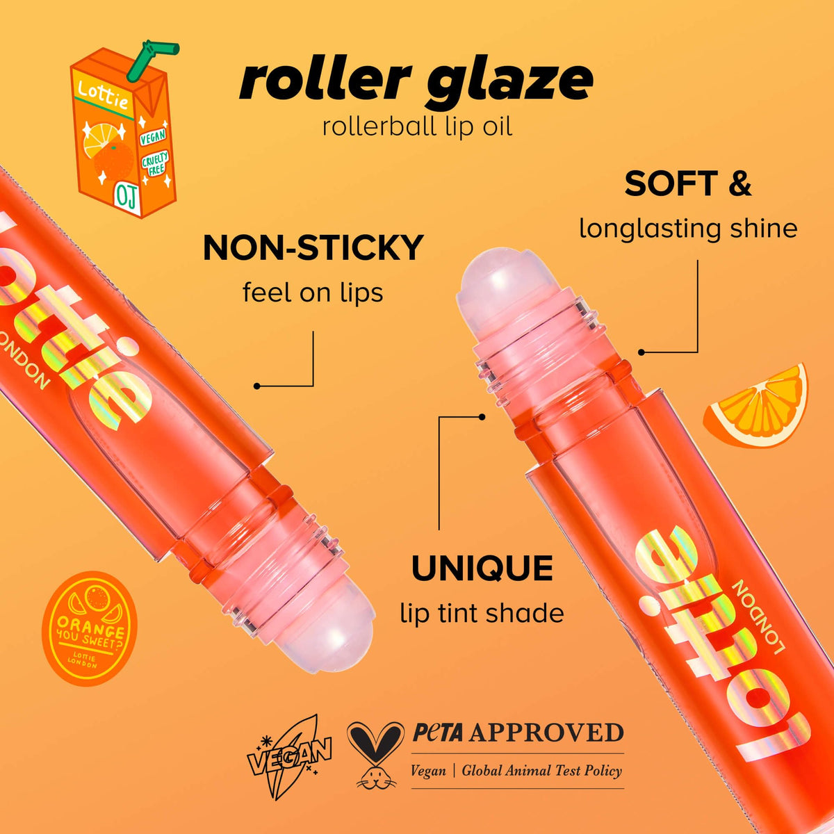 Lottie London Roller Glaze in O.J., color changing nourishing lip oil which adapts to the natural pH in your lips Beauty and Personal Care Lottie London