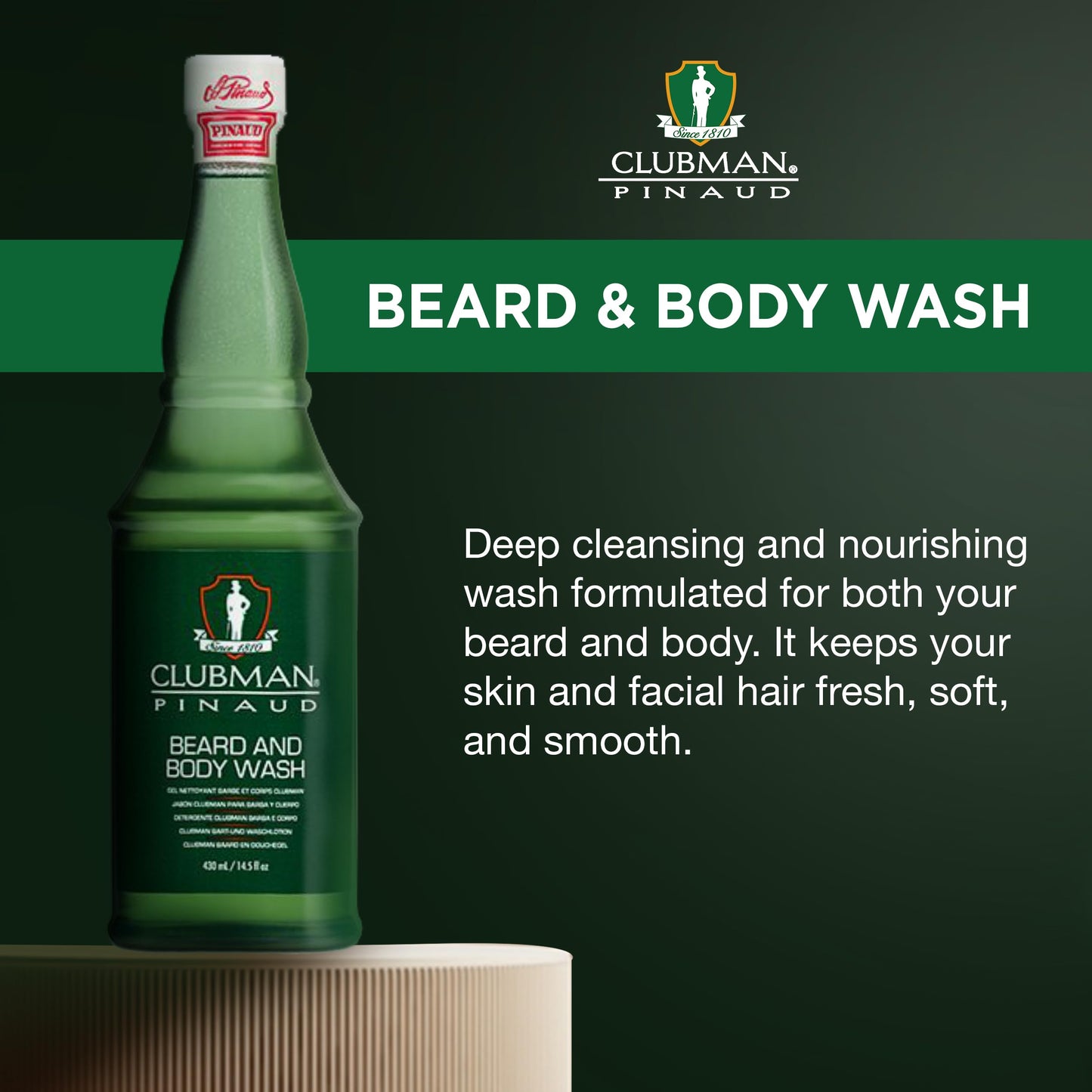 Clubman Pinaud Beard and Body Wash - Dual-Purpose Cleanser, Cleanses & Softens Beards Hair and Skin, Moisturizing Daily Grooming Formula, 14.5 fl oz Beauty & Personal Care Clubman