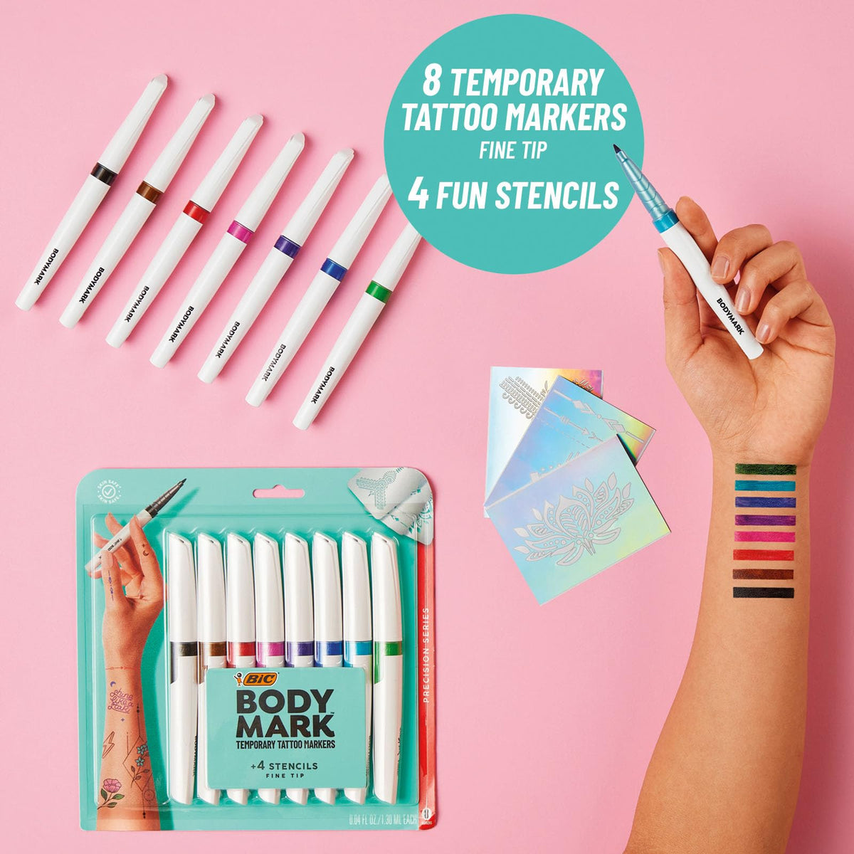 BIC BodyMark Temporary Tattoo Markers, Precision Series, 8-Count Pack