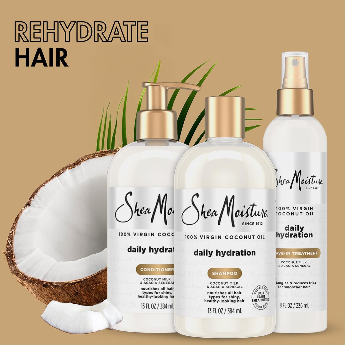 SheaMoisture Shampoo & Conditioner + Leave-in Treatment, Daily Hydration with Coconut Oil, Hair Detangler, Frizz Control, Cruelty-Free (3 Piece Set) Beauty & Personal Care Shea Moisture