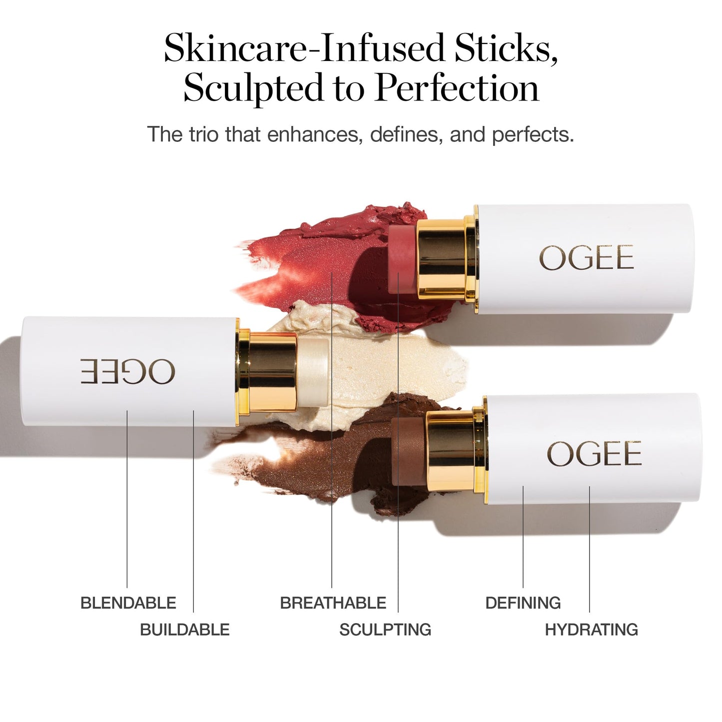 Ogee Face Stick Crystal Collection Trio - Contour Stick Makeup Collection - Certified Organic Contour Palette - Includes Bronzer Stick, Blush Stick Beauty & Personal Care Ogee