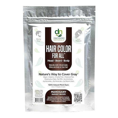 Mahogany Darkest Brown Henna Hair Color For All Kit | 100% All Natural Hair Dye & Beard Dye Powder Kit Organic, Herbal & Vegan Chemical & Cruelty Free Beauty & Personal Care Discovery Naturals