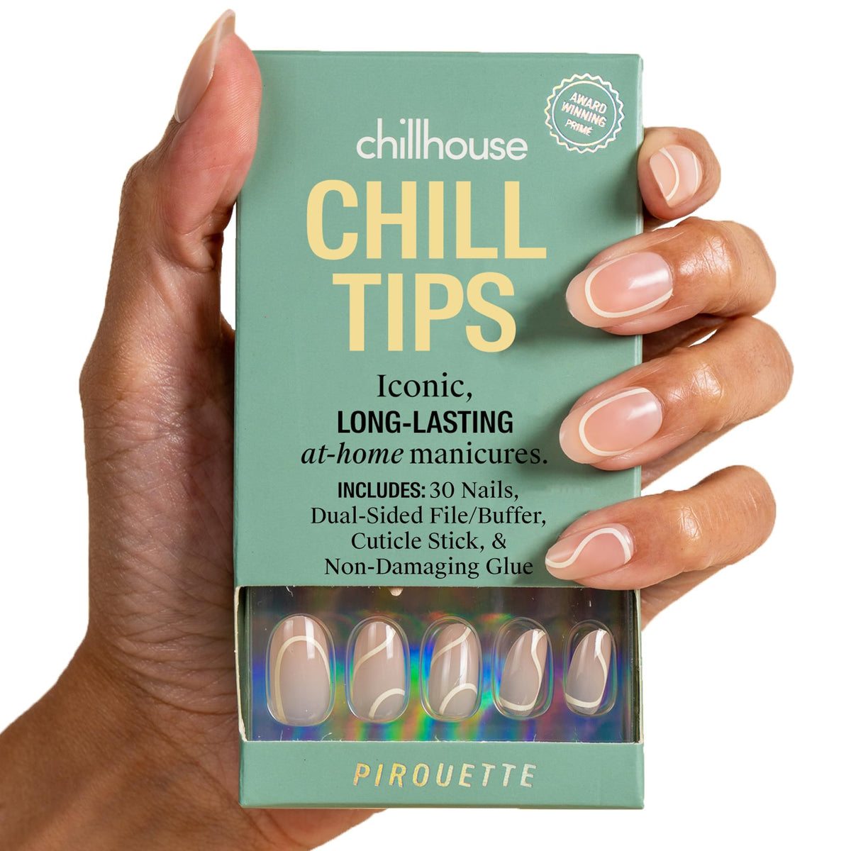 Chillhouse - Chill Tips, Press on Nails Kit - Pirouette (Oval) - 30 Nail Shapes & Sizes - Up to 2 Weeks of Wear - Customizable Fit - Reusable - Latina