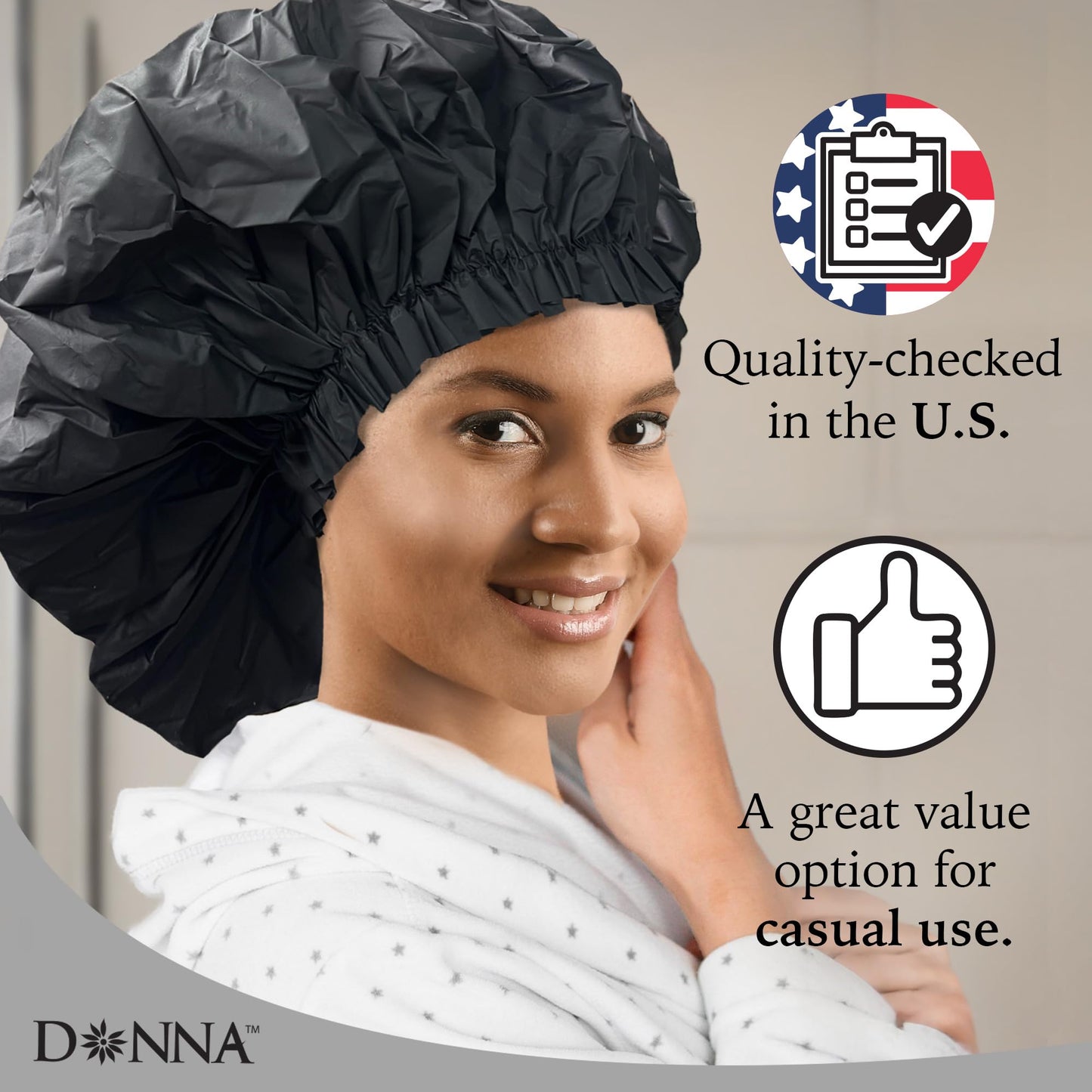 DONNA Super Jumbo Shower Cap - Comfortable Elastic Band, 100% Waterproof Hair Cap for Long Hair, Braids & Thick Styles, Reusable Big Shower Cap Beauty & Personal Care DONNA
