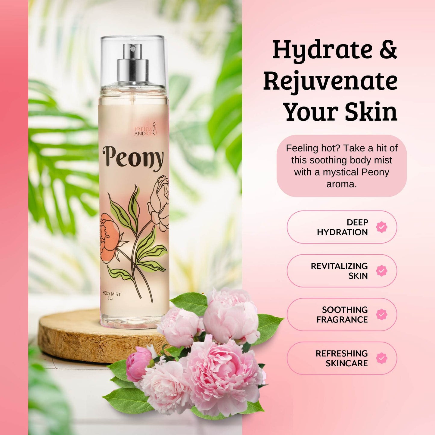 Freida and Joe Peony Elegance Fine Fragrance Body Mist Spray: A Scented Peony Floral Sophistication, 8 oz Spray Bottle, Ideal for Gifting Stocking Beauty & Personal Care Freida and Joe