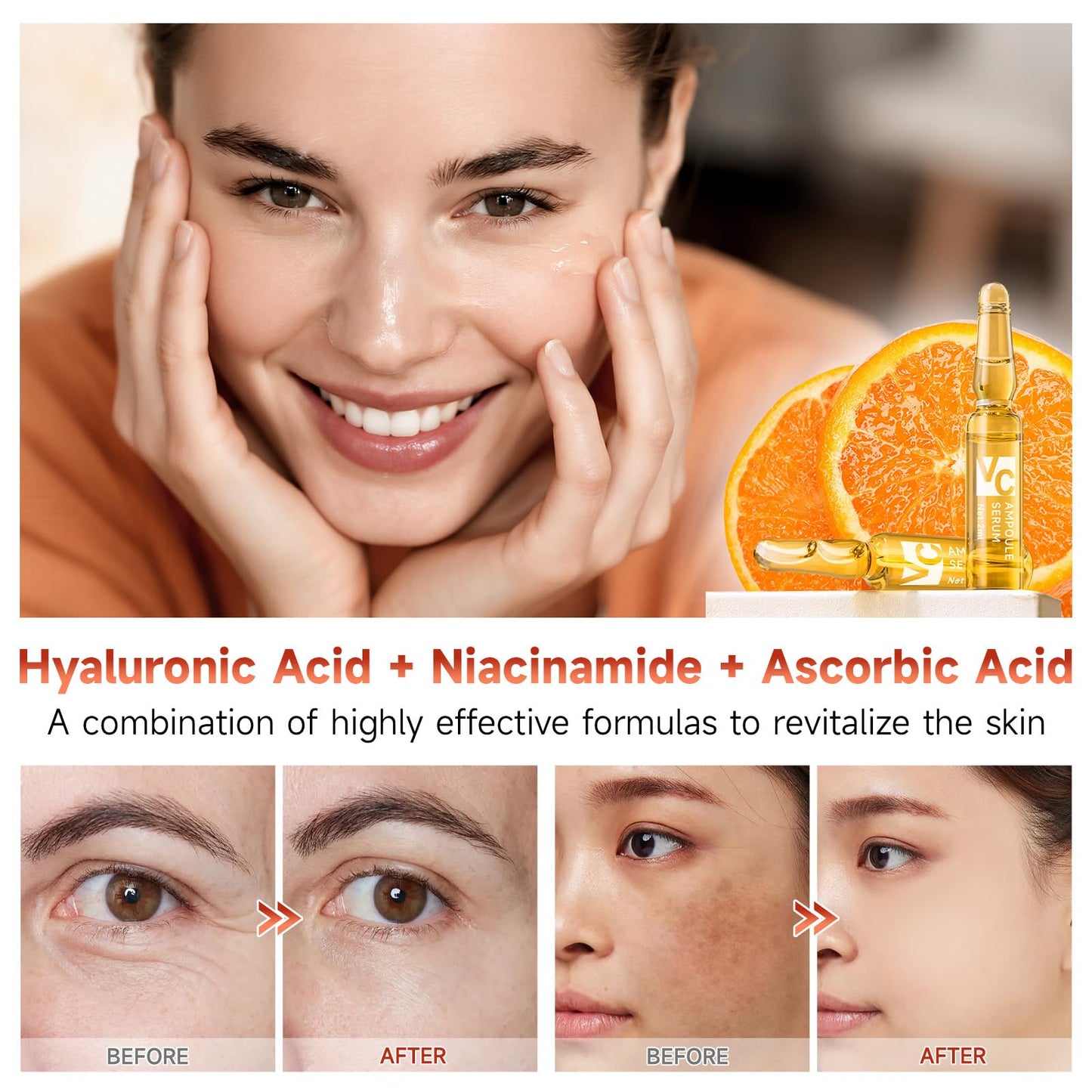 Vitamin C Face Serum, Hyaluronic Acid + Niacinamide + Ascorbic Acid, Anti Aging Facial Serum Ampoules for Wrinkles, Firmness & Moisturizing, Organic Beauty & Personal Care mopayzer