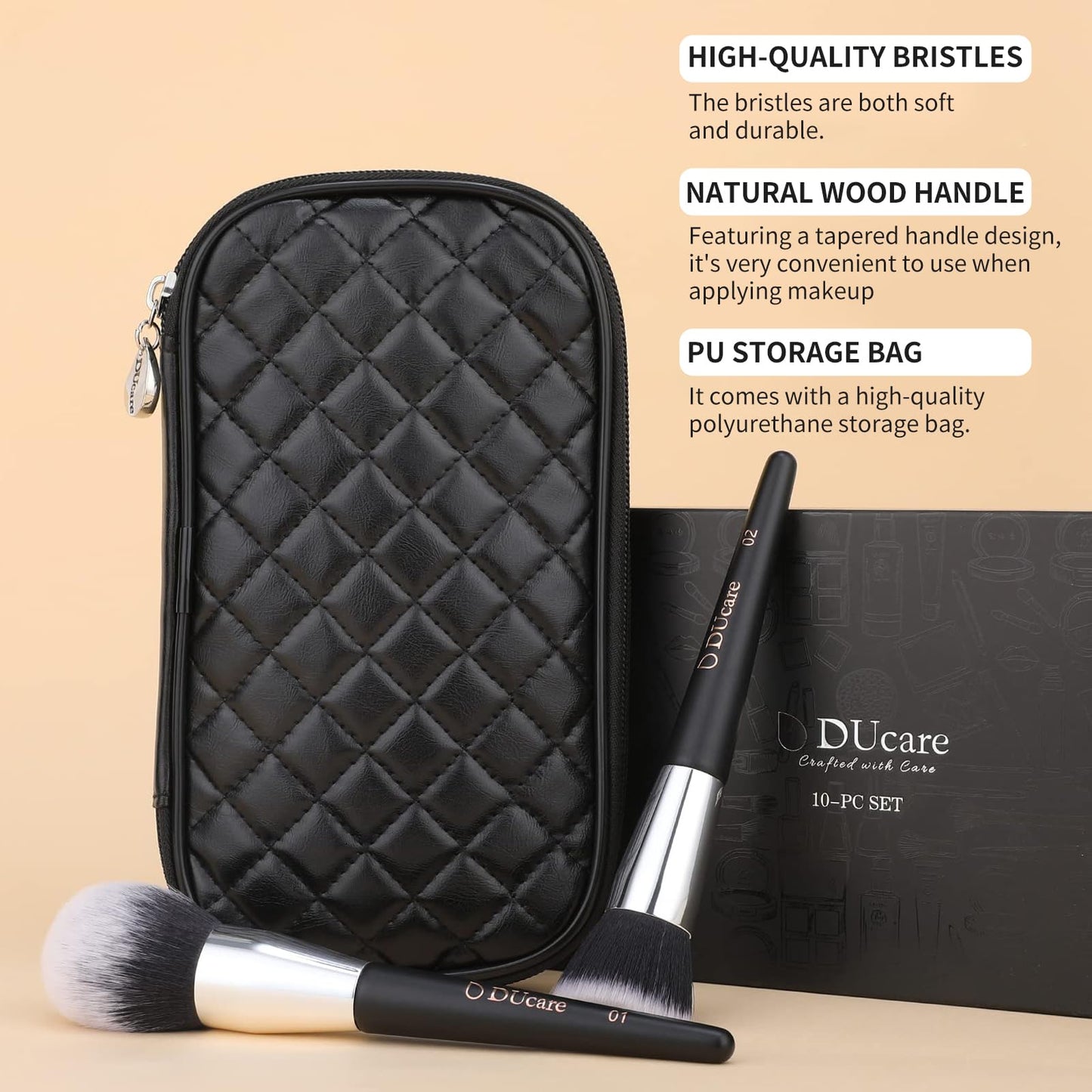 DUcare Makeup Brushes with Case 10Pcs Travel Makeup Brushset Women Gift Premium Synthetic Kabuki Foundation Blending Brush Face Powder Blush Beauty & Personal Care DUcare
