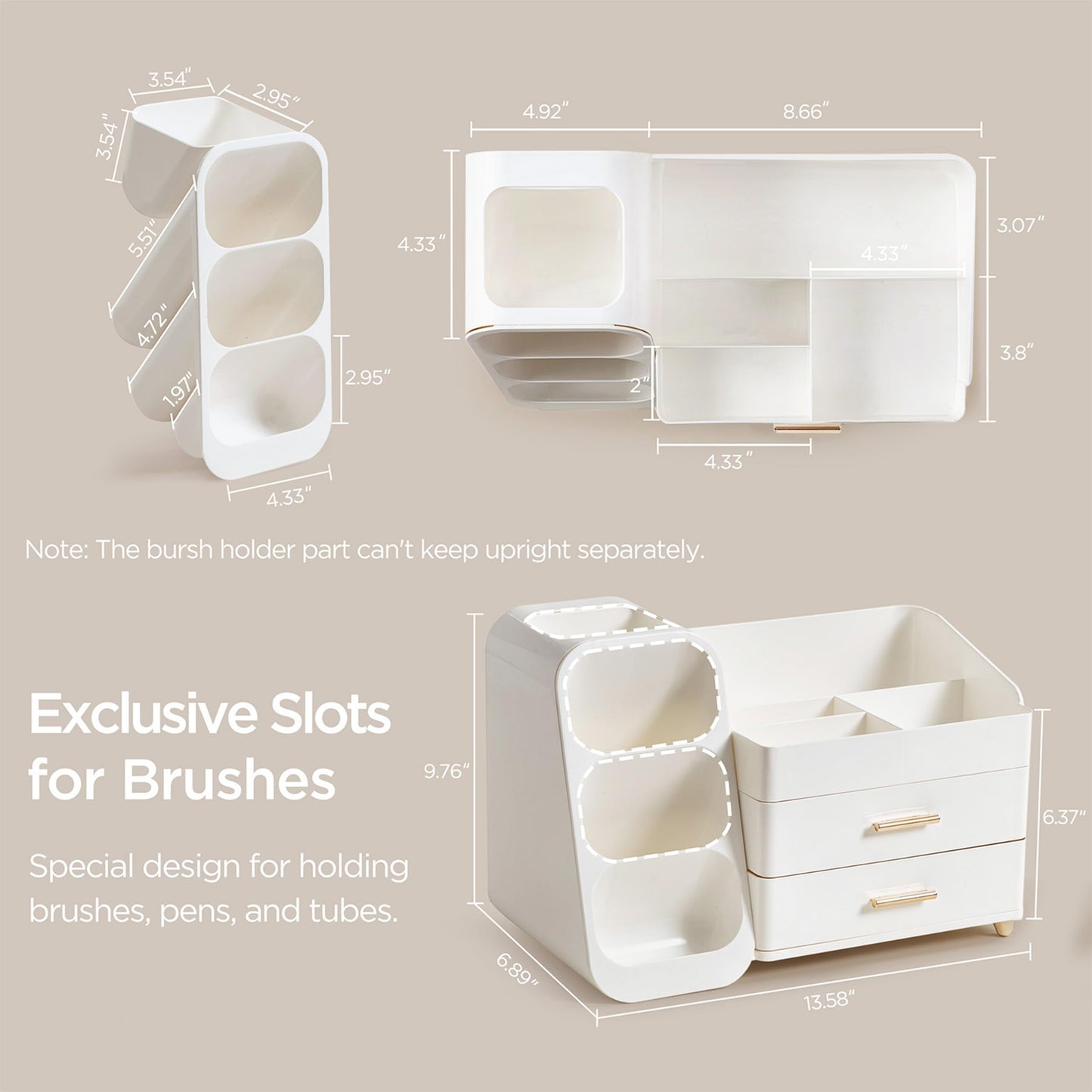 HBlife Makeup Organizer with Brush Holder for Vanity, Large Plastic Bathroom Countertop Organizer Skin Care Storage, Easy to Store Lipsticks, Nail Beauty and Personal Care HBlife